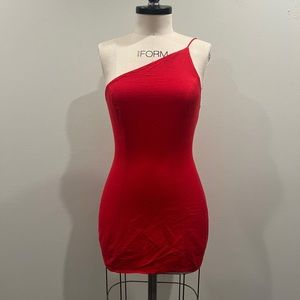 Revolve super down red asymmetrical one shoulder mini dress